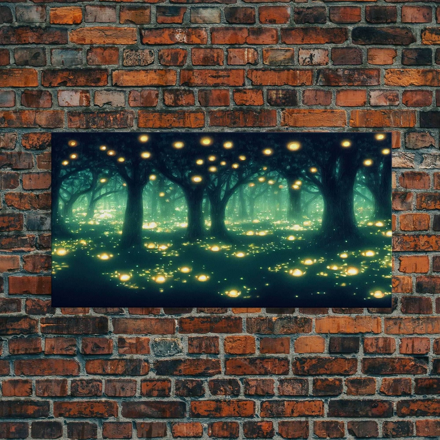 Fireflies At Night In A Fantasy Forest, Framed Ready To Hang Canvas Print, beautiful wall art, guest room decor - 10x20 Inches / Gallery Wrap Canvas - Ready To Hang