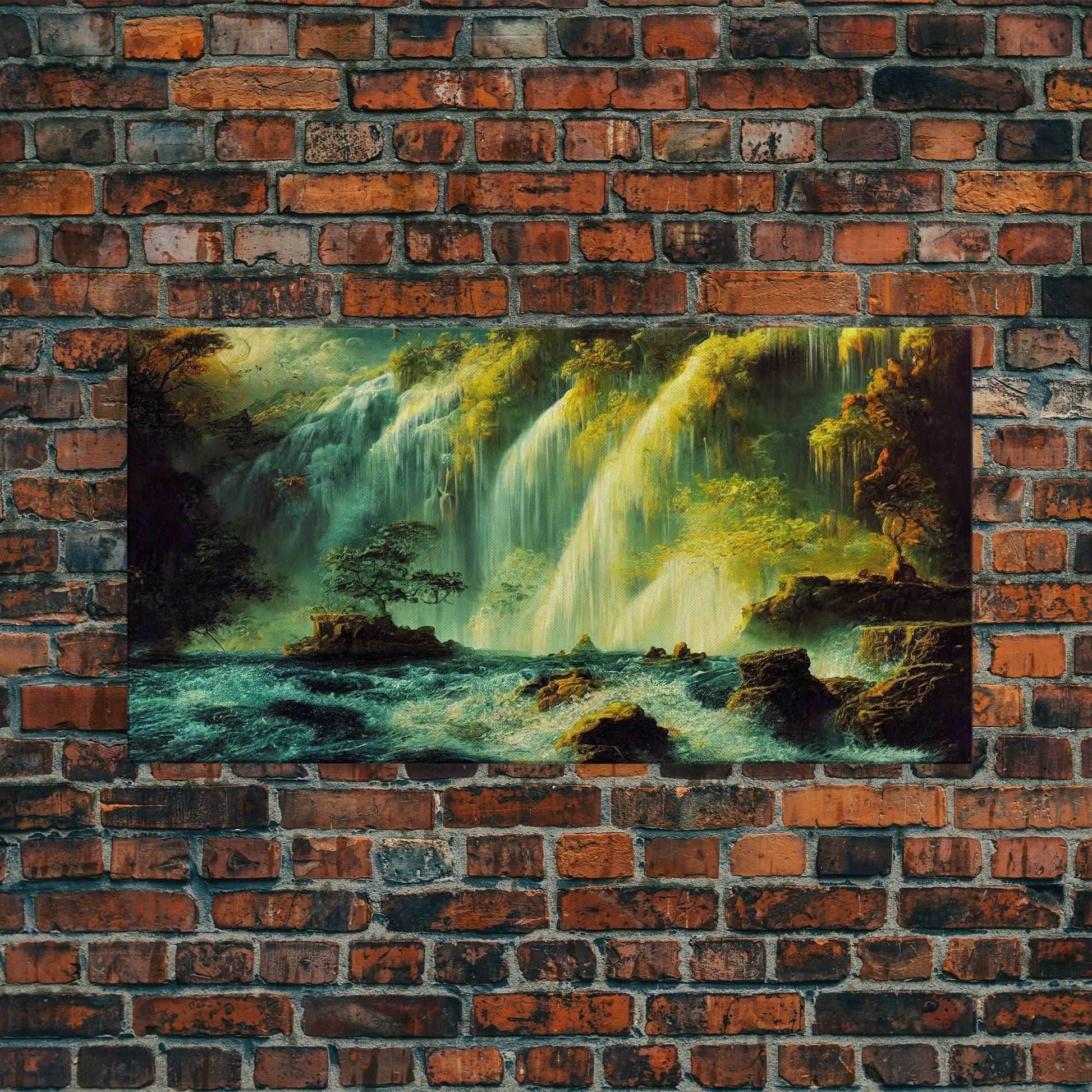 High Fantasy Wall Art, Secret Waterfall, ready to hang canvas print, framed art - 10x20 Inches / Gallery Wrap Canvas - Ready To Hang