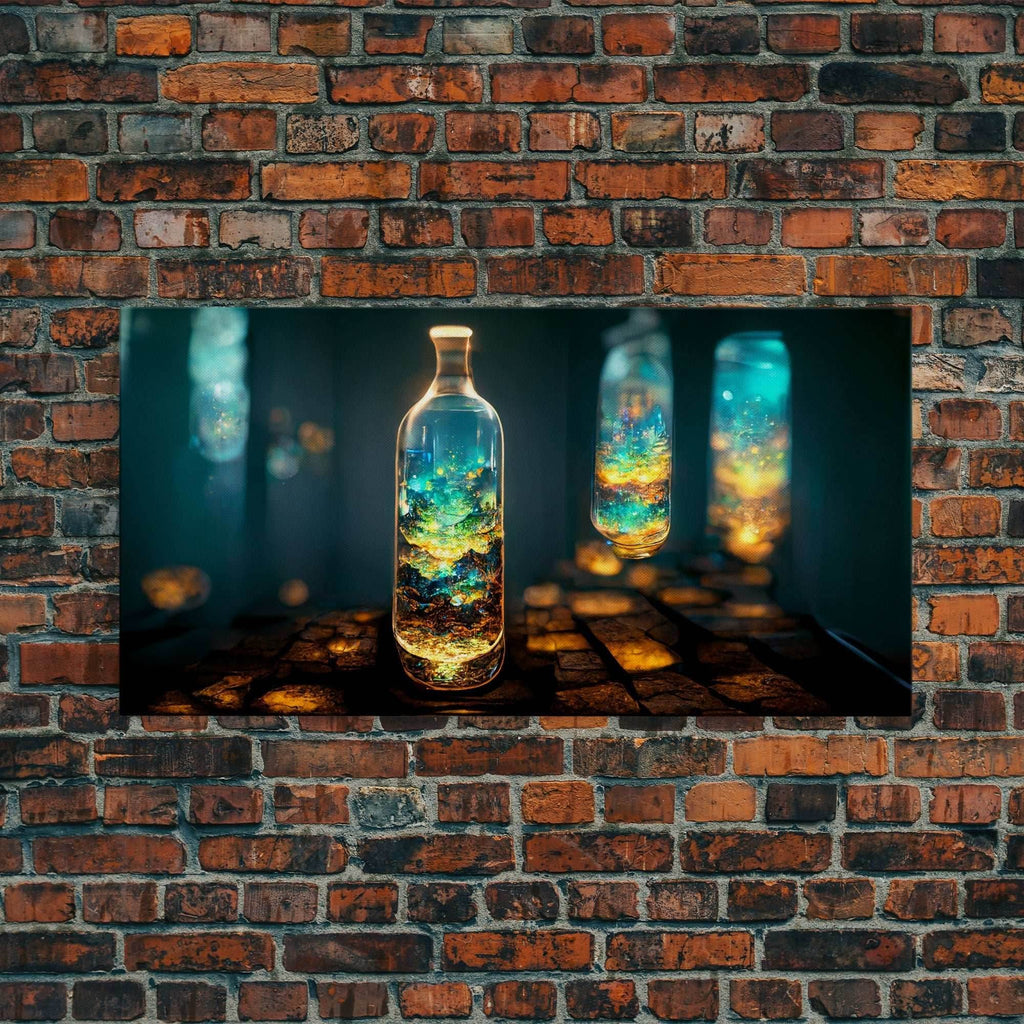 Miniature world in a bottle canvas print, high fantasy wall art, magical wall art, ready to hang wall art - 10x20 Inches / Gallery Wrap Canvas - Ready To Hang