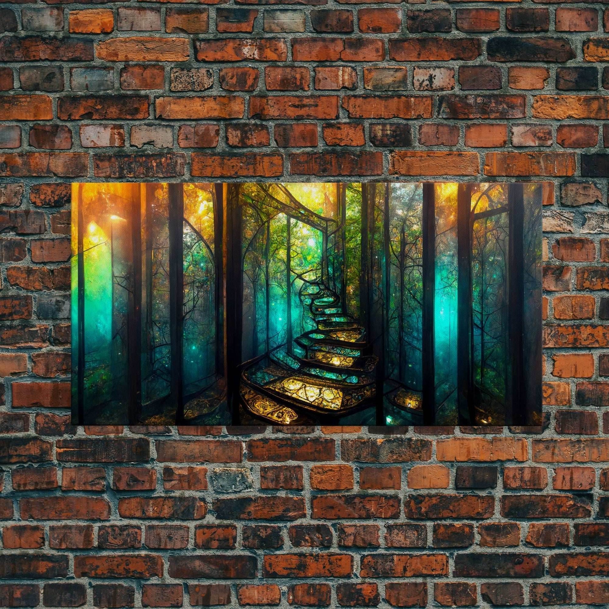 Fantasy wall art, canvas print, magical forest, fantasy landscape art, ready to hang wall art, bioluminescent glowing fantasy wall decor - 10x20 Inches / Gallery Wrap Canvas - Ready To Hang