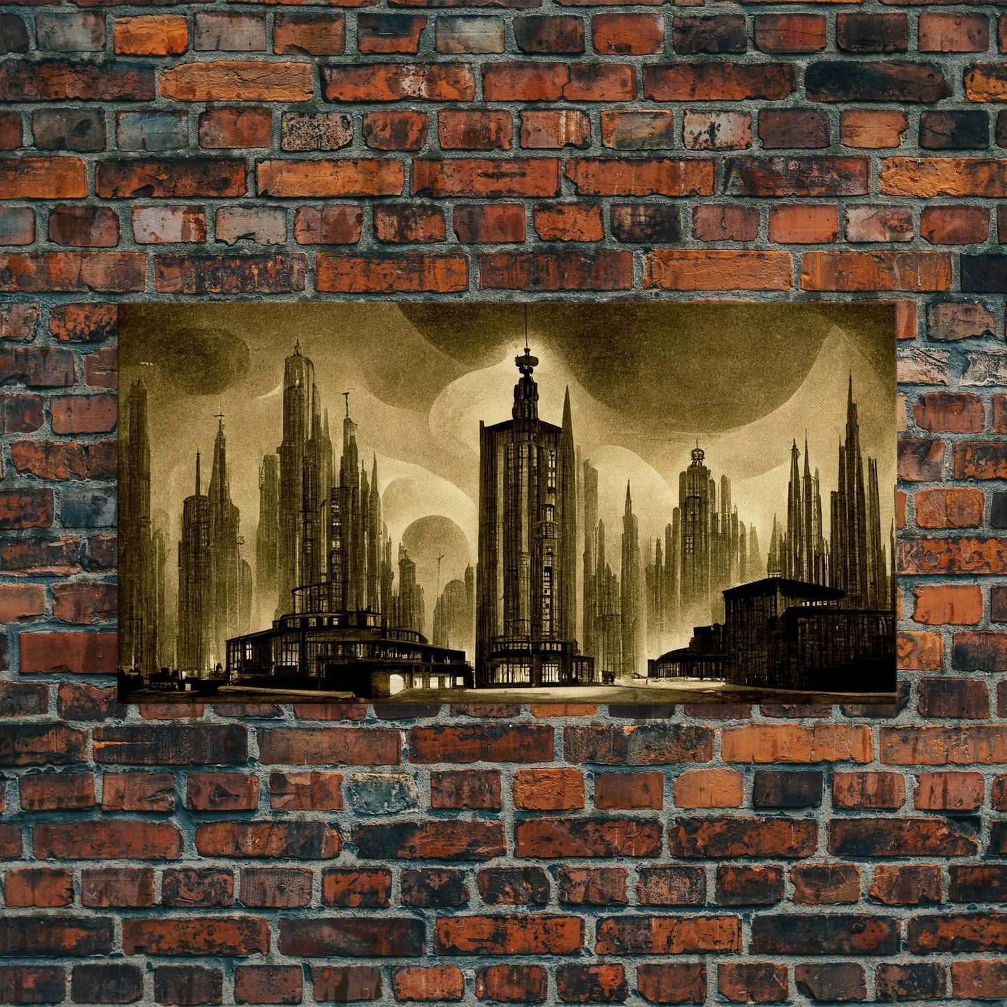 Dystopian Metropolis Art Deco Canvas Print, City Skyline, Fantasy Art, Art Deco Living Room Art, ready to hang wall art - 10x20 Inches / Gallery Wrap Canvas - Ready To Hang