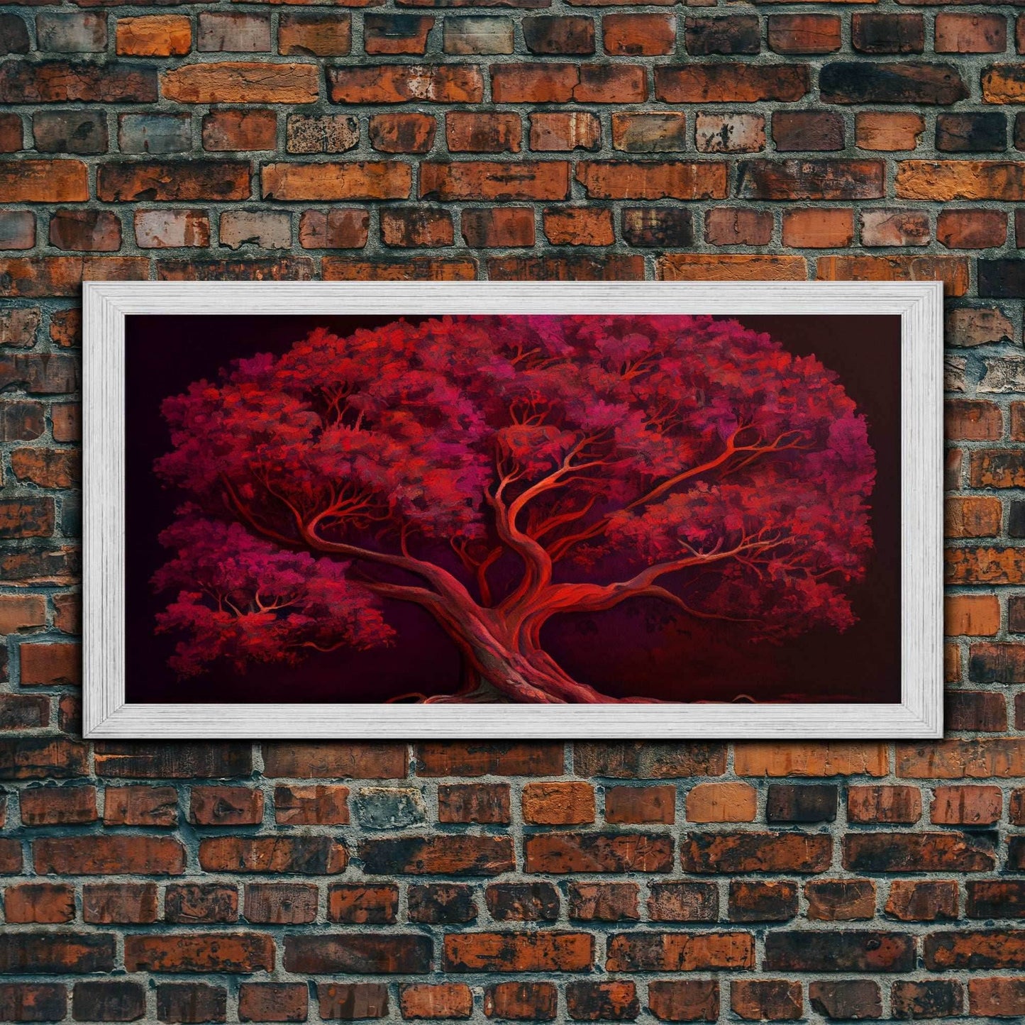 Blood red tree, fantasy horror art, framed canvas print - 10x20 Inches / Gold Frame