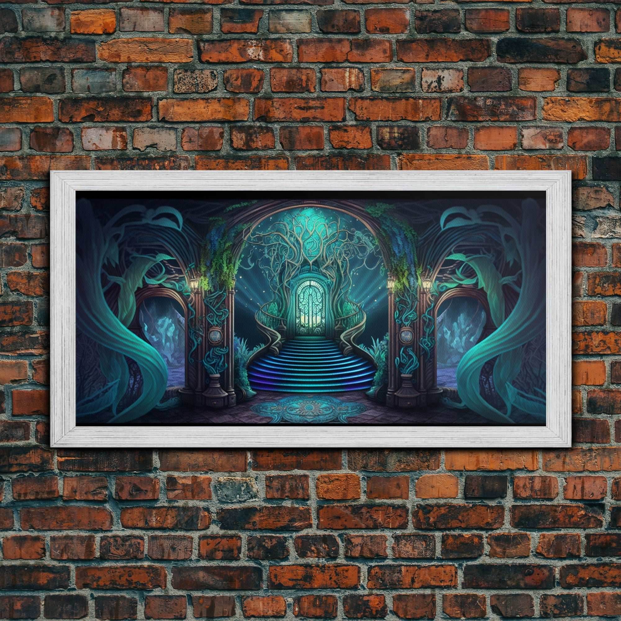 Fantasy wall art, canvas print, magical forest, fantasy landscape art, ready to hang wall art - 10x20 Inches / Gold Frame
