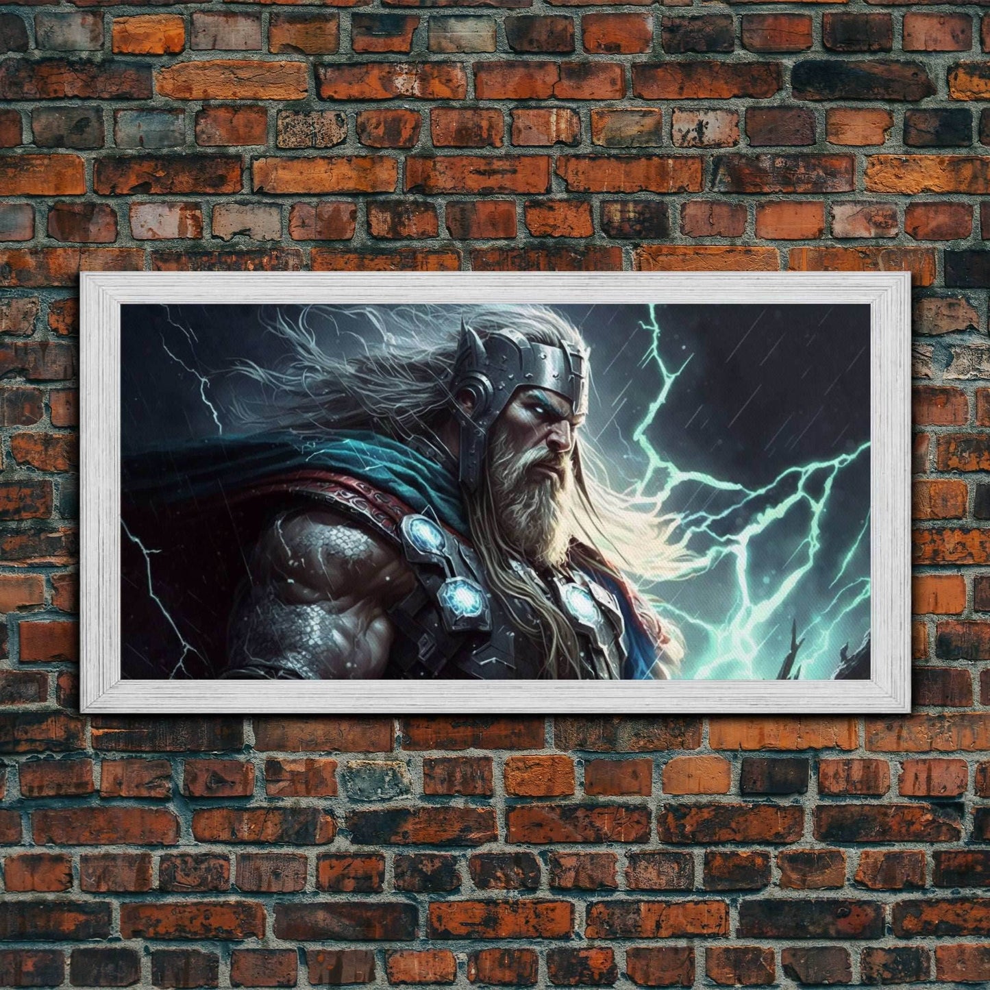Thor God of Thunder, Framed Canvas Print, Norse Mythology Art, Fantasy Art - 10x20 Inches / Gold Frame
