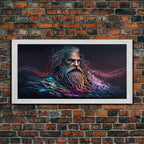 Aegir, God Of The Sea, Framed Canvas Print, Norse Mythology, Norse Art, Living Room Wall Art - 10x20 Inches / Gold Frame