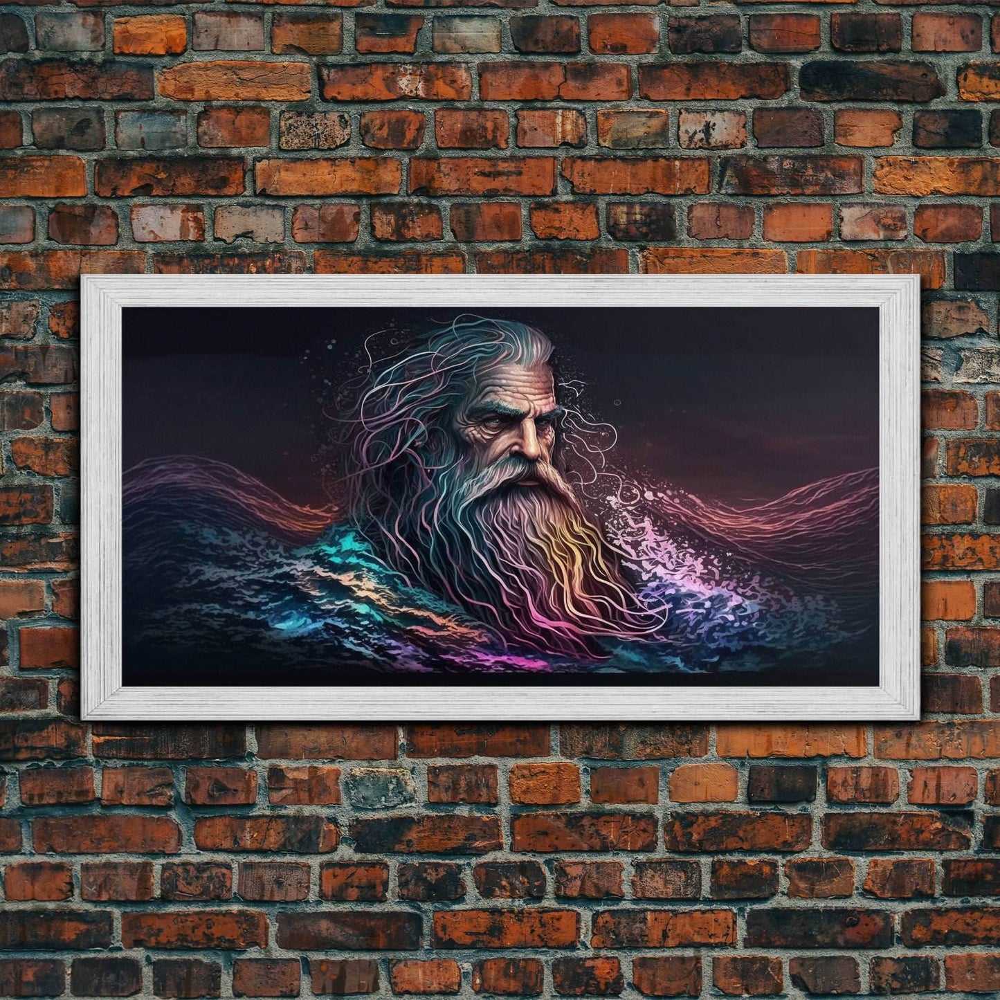 Aegir, God Of The Sea, Framed Canvas Print, Norse Mythology, Norse Art, Living Room Wall Art - 10x20 Inches / Gold Frame