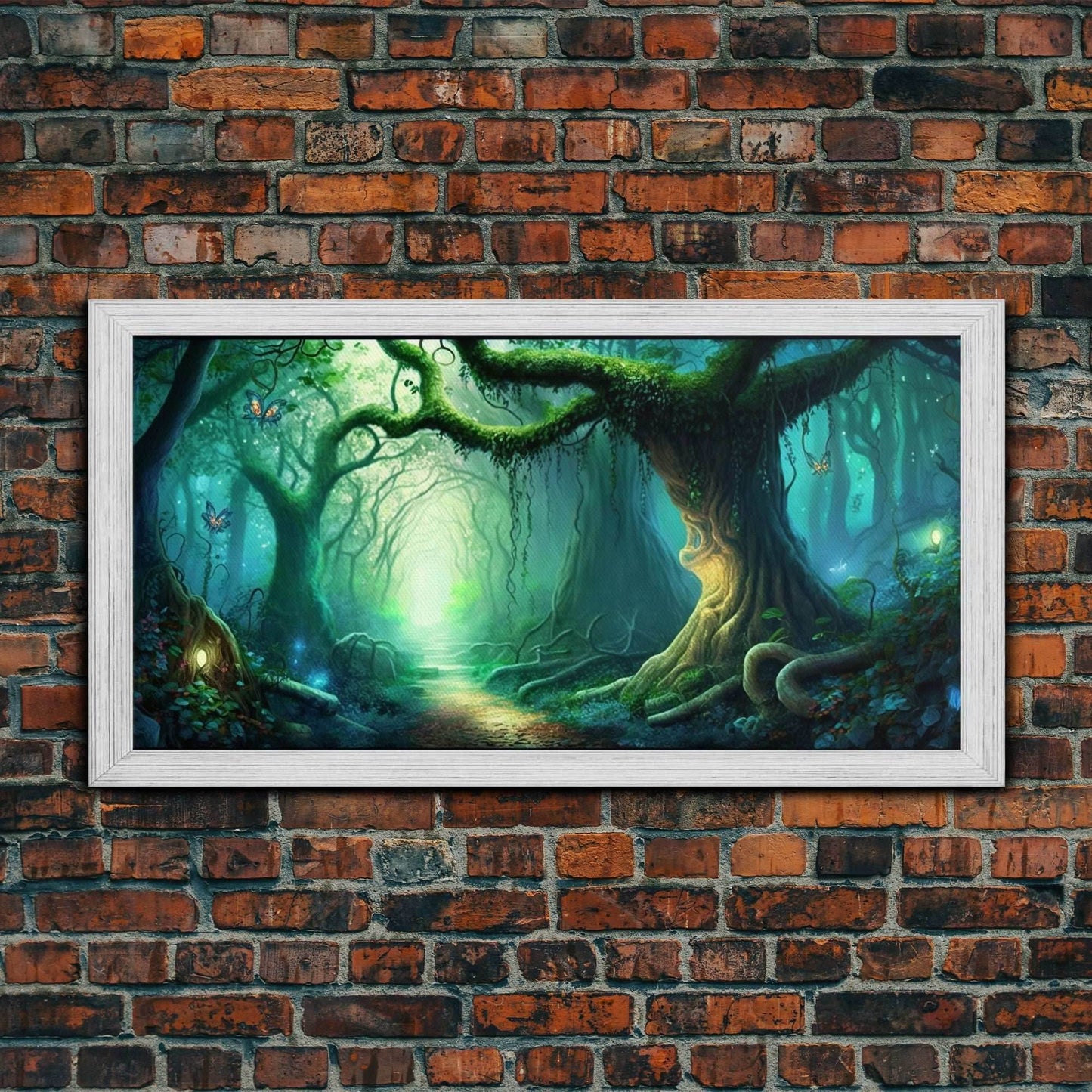 Beautiful magical fairy forest, Framed canvas print, Fantasy forest wall art Enchanted forest, Fantasy Home Decor - 10x20 Inches / Gold Frame