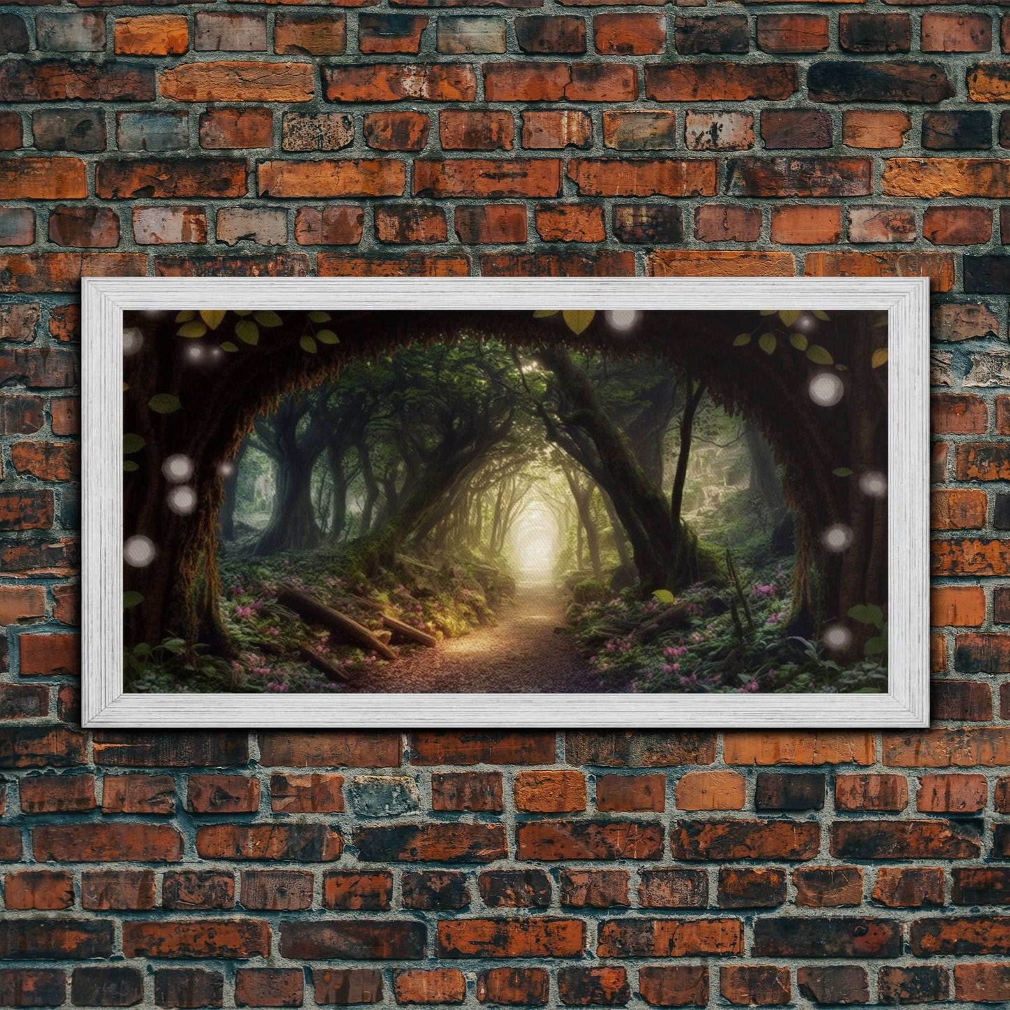 Path Through A Magical Enchanted Fairy Forest, Fantasy Art, Framed Canvas Print, Enchanted Forest Fantasy Art - 10x20 Inches / Gold Frame