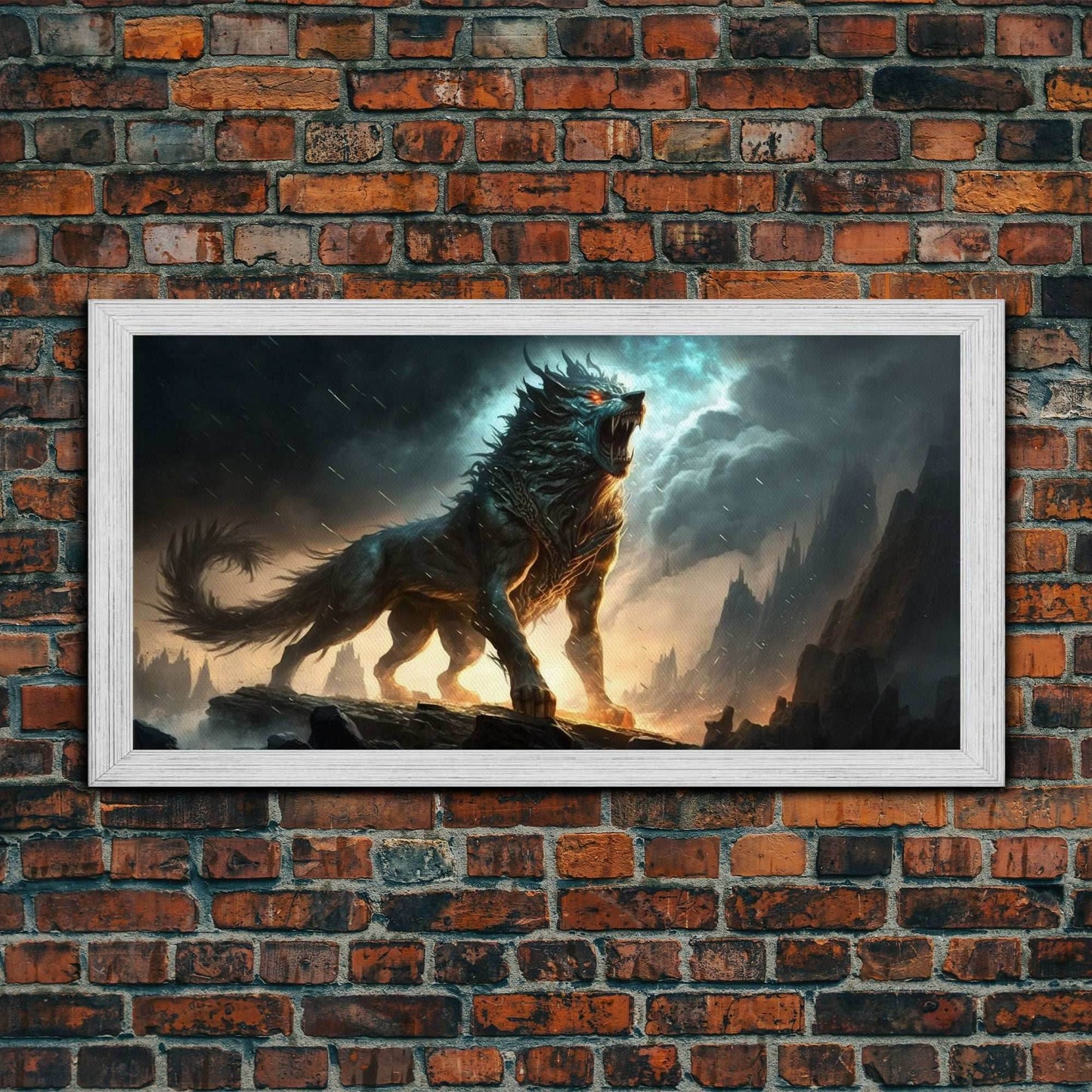 Fenrir, Fenrisúlfr, Norse Mythology, Hróðvitnir, Vánagandr, Vanargand, Fantasy Wolf Art, Nordic Fantasy Art - 10x20 Inches / Gold Frame