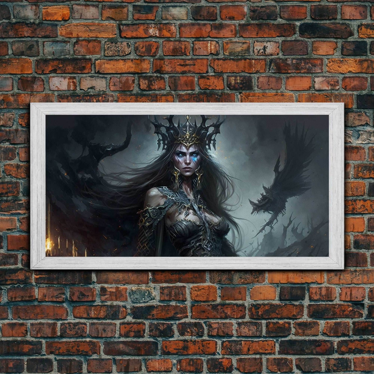 Hel, Goddess of Death, Framed Canvas Print, Norse Mythology Fantasy Art, Framed Canvas Print - 10x20 Inches / Gold Frame