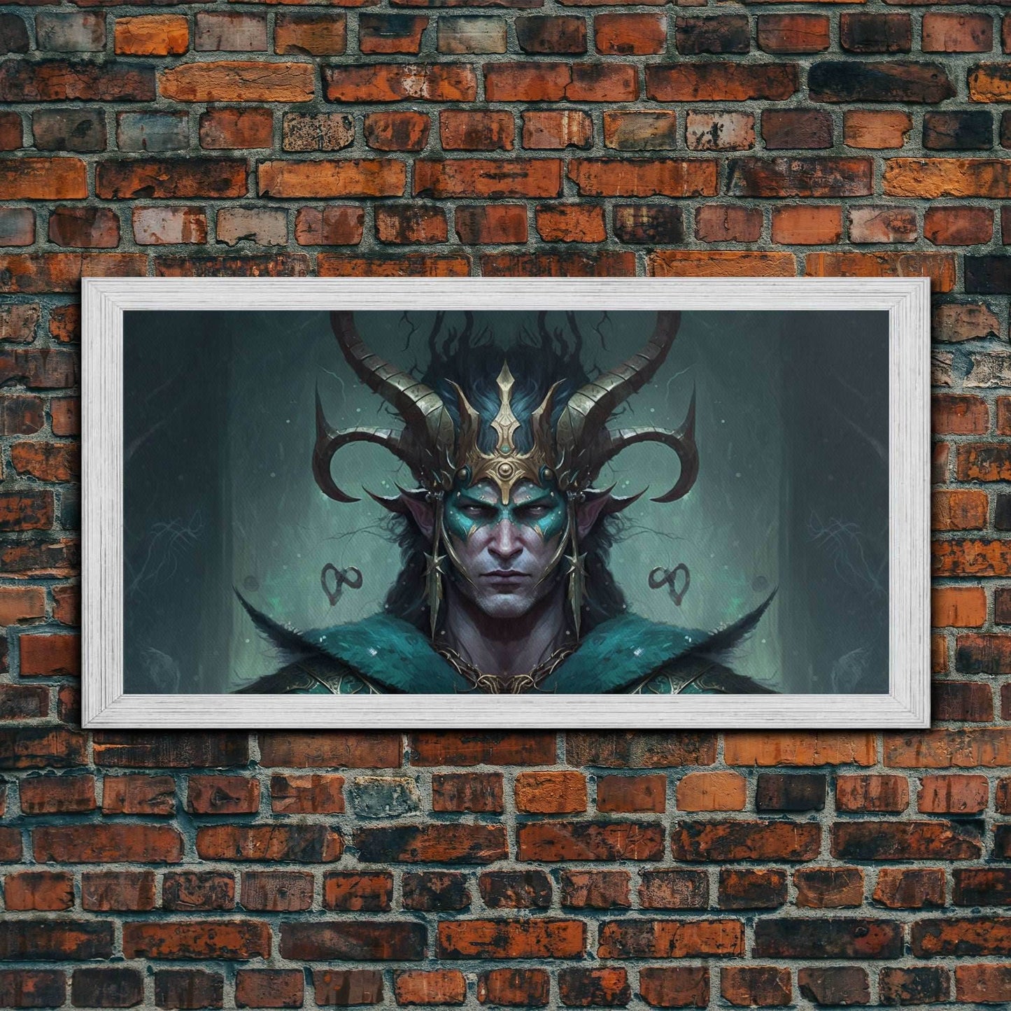 Aesthetic Loki the Trickster God, Norse Mythology, Framed Canvas Print, Extra Large Art, Fantasy Decor, Pastel Aesthetic Art - 10x20 Inches / Gold Frame