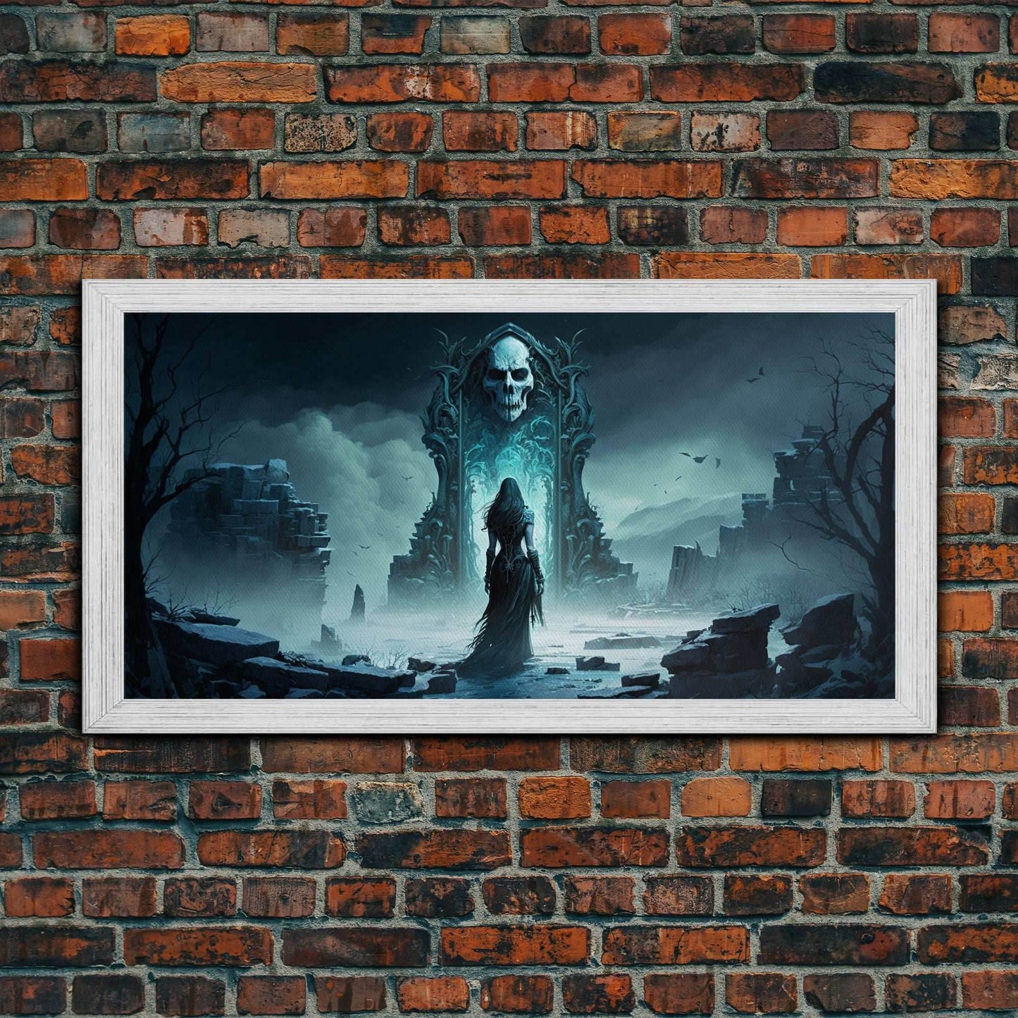 Doorway to Niflheim, Land of Mist and the Dead, Norse Mythology Fantasy Art, Framed Canvas Print, Fantasy Decor - 10x20 Inches / Gold Frame