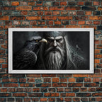 Portrait of Odin King of the Gods, Ruler of Asgard, Framed Canvas Print, Norse Mythology Pop Art, Fantasy Art - 10x20 Inches / Gold Frame
