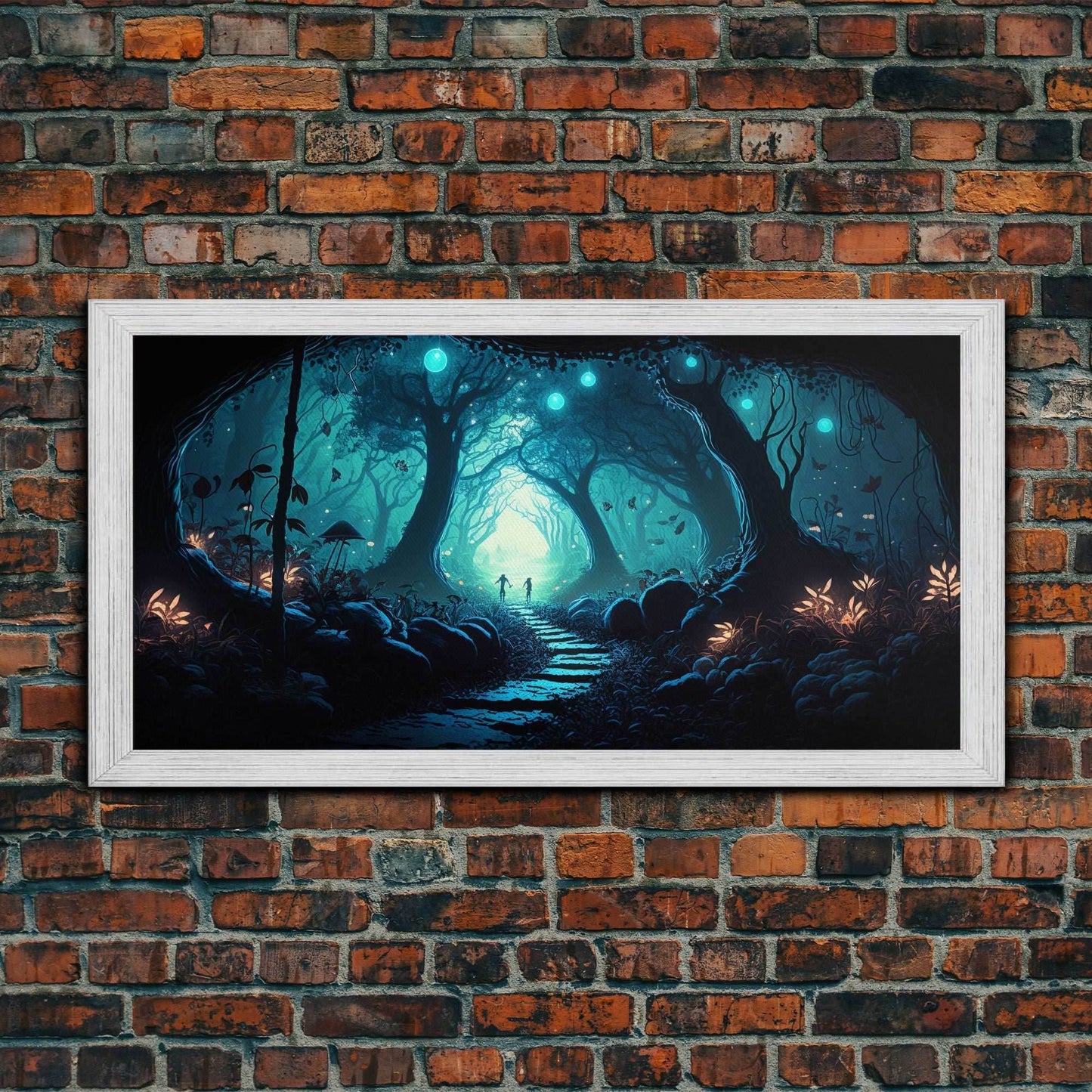Beautiful Fantasy Art, Framed Canvas Print, Moonlit Forest Floor Fantasy Concept Art - 10x20 Inches / Gold Frame