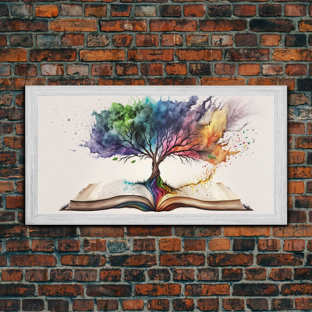 Tree of Knowledge, Framed Wall Art, Canvas Print, Watercolor, Huge Wall Art, Gift, Living Room Art, Fantasy Decor - 10x20 Inches / Gold Frame