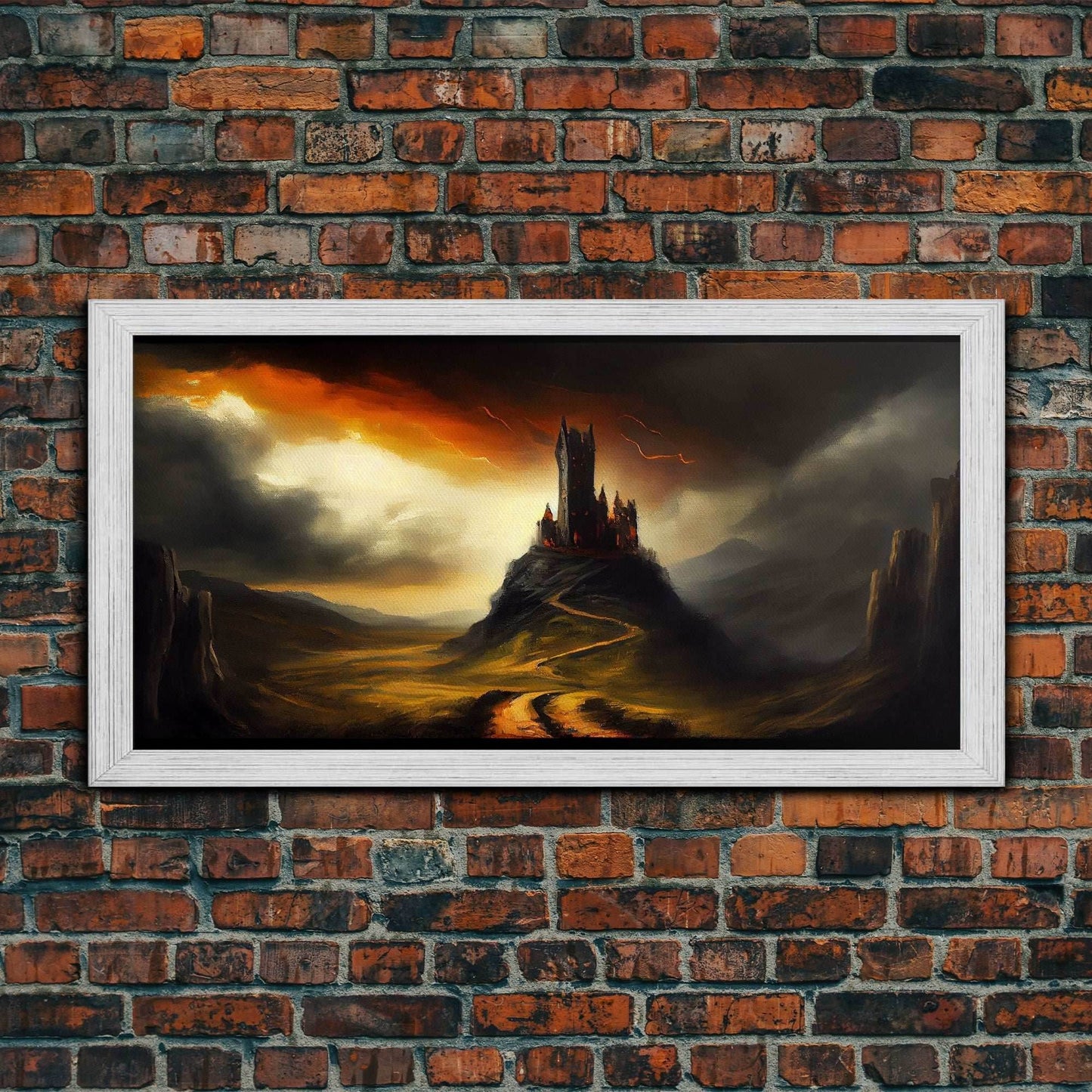 High Fantasy Art, The Dark Castle, Framed Canvas Print, Moonlit Fantasy, Custom Fantasy Art, fantasy art canvas - 10x20 Inches / Gold Frame