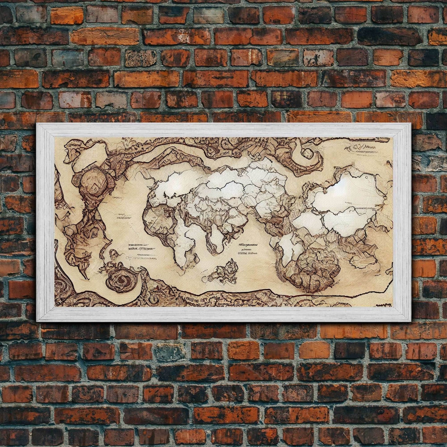 Abstract fantasy world map, canvas print, middle earth style, wall art for nerds like me - 10x20 Inches / Gold Frame