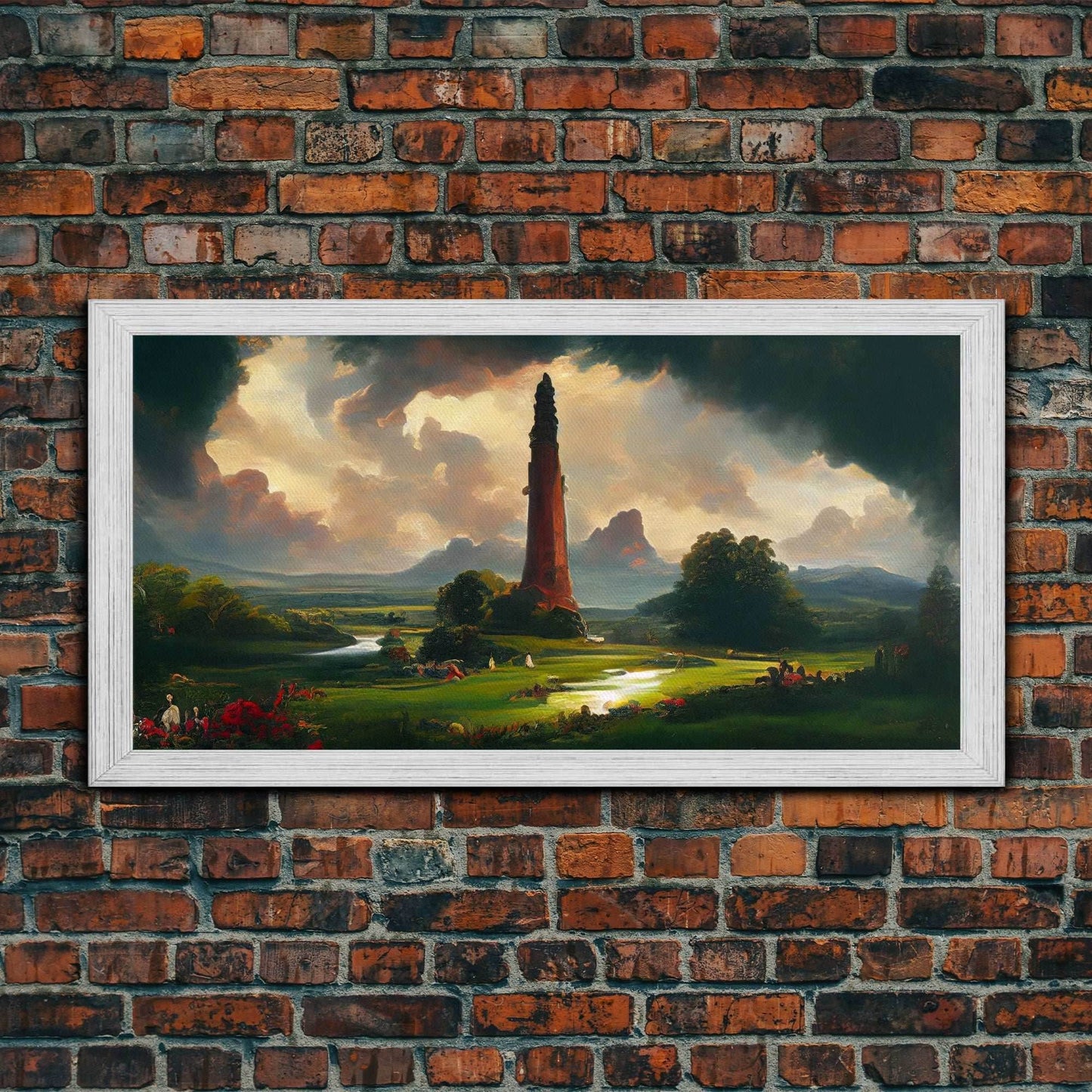 Dark Tower, High Fantasy Art Canvas Print, unique wall art, fantasy concept art - 10x20 Inches / Gold Frame