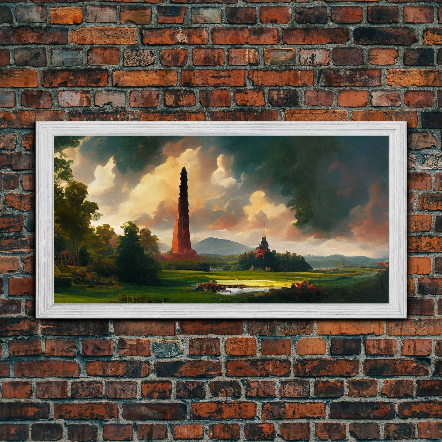 High Fantasy Art Canvas Print, Dark Tower, RPG Fantasy Art, RPG Concept art, unique wall art - 10x20 Inches / Gold Frame