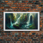 Waterfall wall art, canvas print, giclee, fantasy wall art, water color, nature wall decor, water landscape art, serenity art - 10x20 Inches / Gold Frame