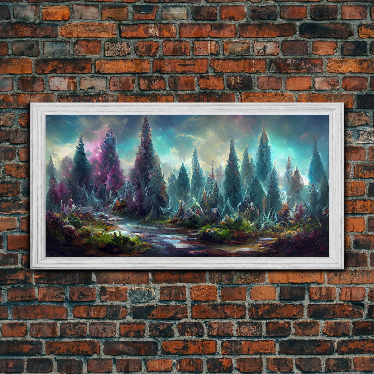 Trippy wall art canvas print, psychedelic wall art, Panoramic nature landscape wall art, fantasy art - 10x20 Inches / Gold Frame