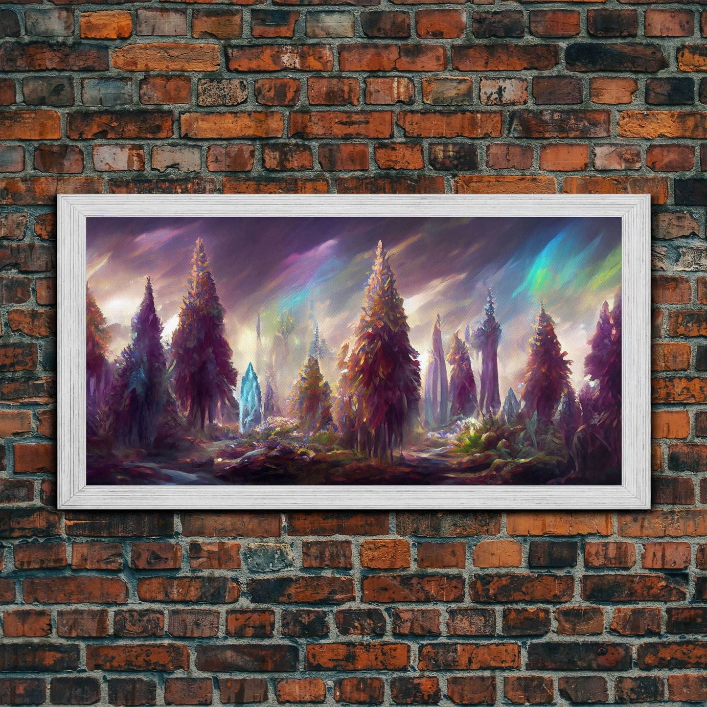 Psychedelic wall art canvas print, trippy wall art, Panoramic nature landscape wall art, fantasy art - 10x20 Inches / Gold Frame