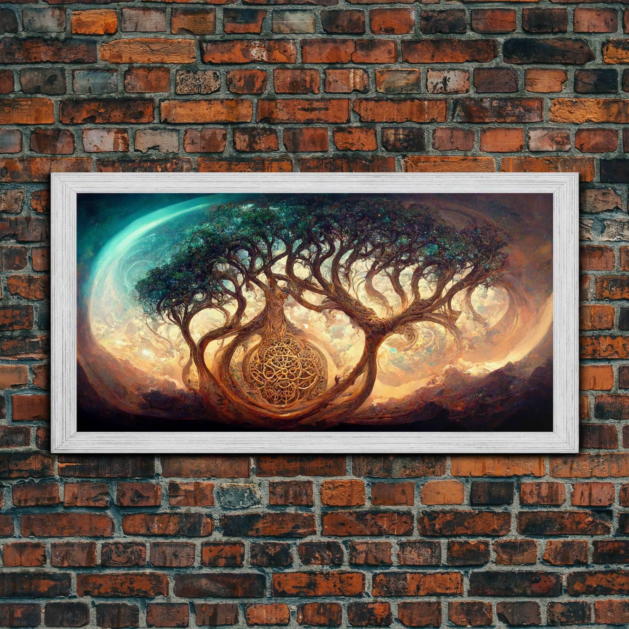 Gaia, norse mythology, canvas print, high fantasy art - 10x20 Inches / Gold Frame