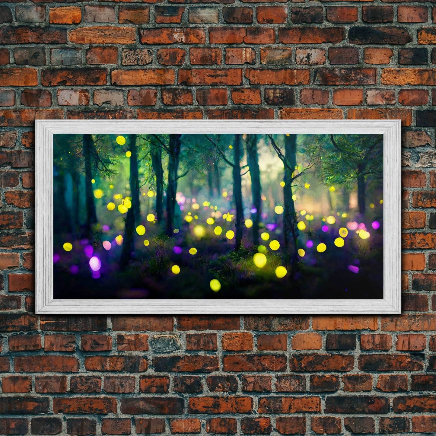 Magical forest with fairies canvas print, fantasy art, cool wall art, dorm art, ready to hang wall art - 10x20 Inches / Gold Frame