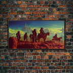 Space Cowboys, Wildwest Scifi Mashup Fantasy Art, framed canvas print, ready to hang framed wall art - 10x20 Inches / Black Frame