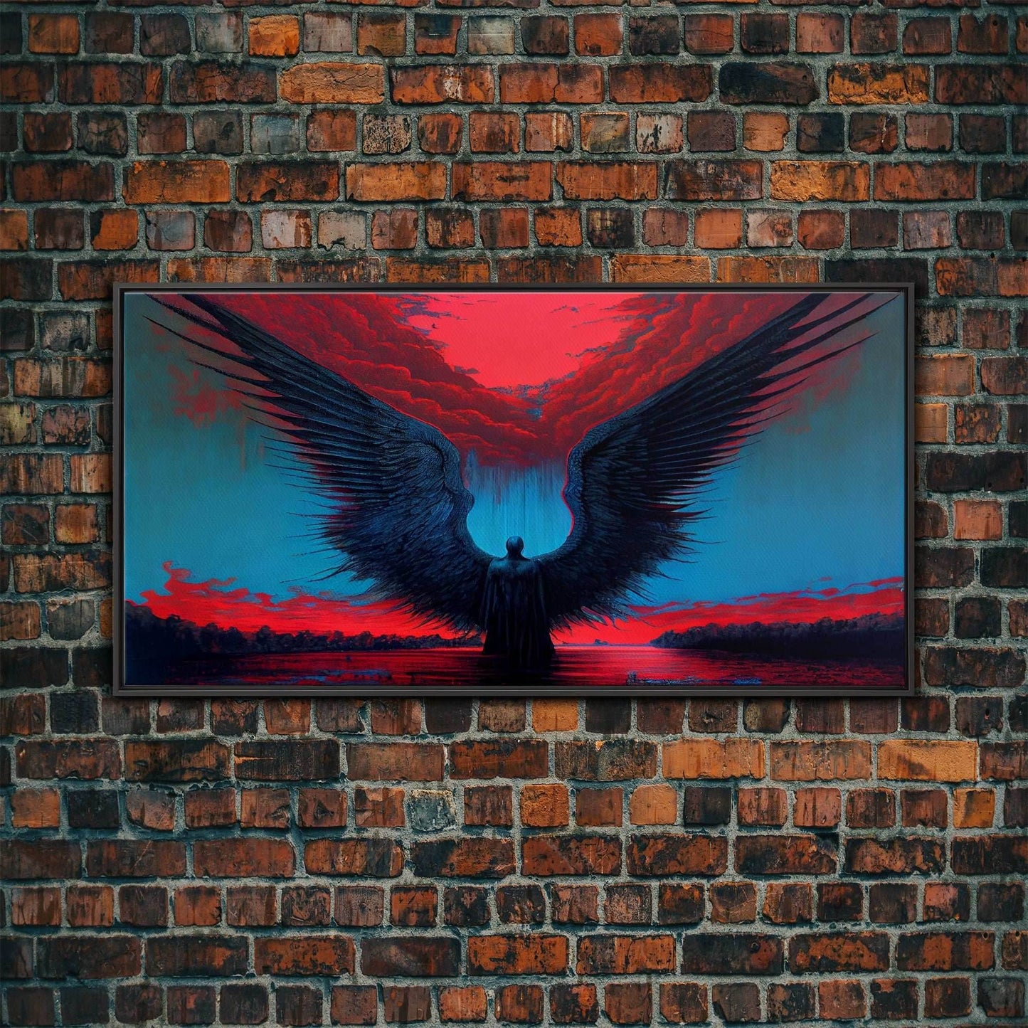 Angel Gabriel, Angelic Art, Gothic Angel Framed canvas print, cool colorful wall decor - 10x20 Inches / Black Frame