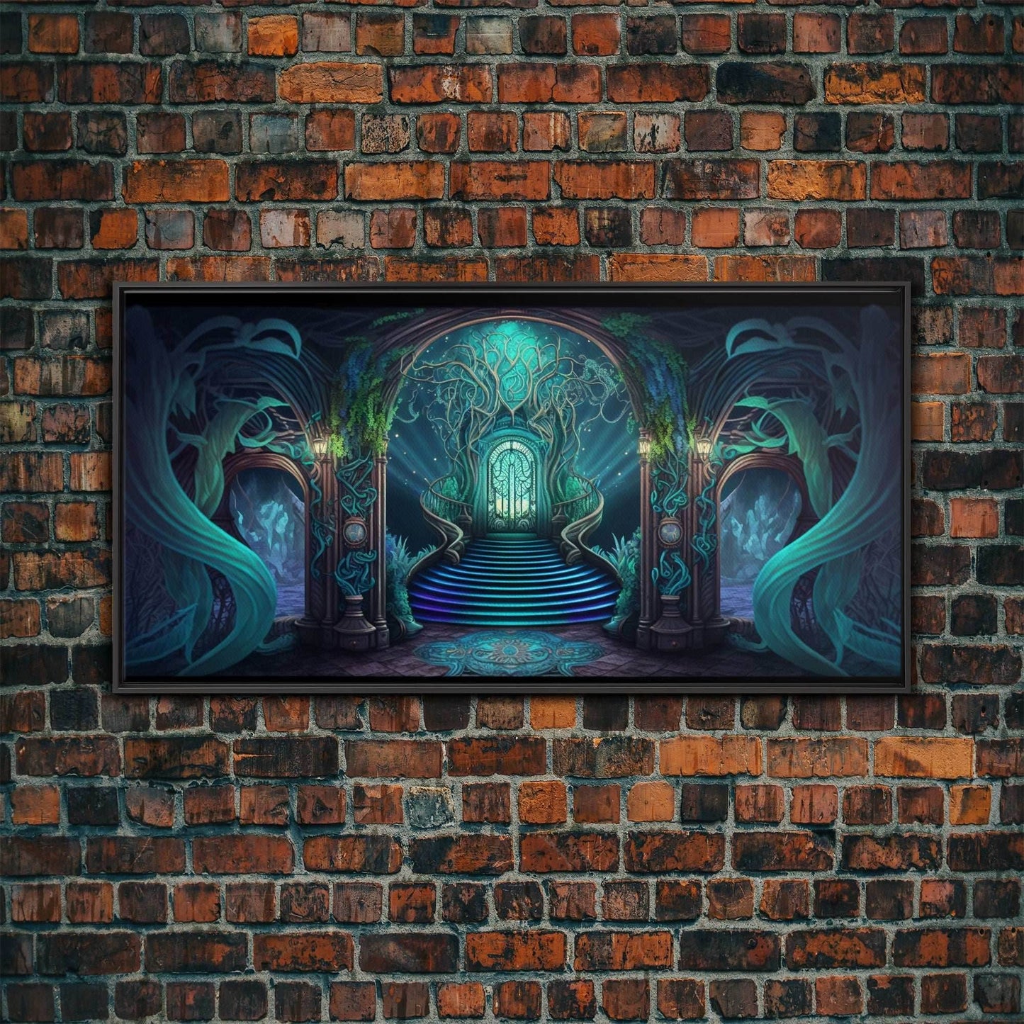 Fantasy wall art, canvas print, magical forest, fantasy landscape art, ready to hang wall art - 10x20 Inches / Black Frame