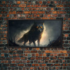 The Great Wolf Fenrir, Framed Canvas Print, Norse Mythology, Fantasy Art - 10x20 Inches / Black Frame
