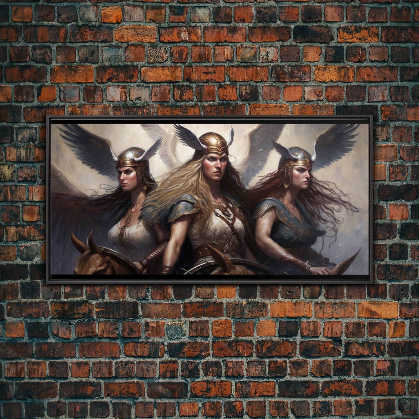 The Valkyries, Norse Mythology, Framed Canvas Print, Norse Fantasy Art - 10x20 Inches / Black Frame