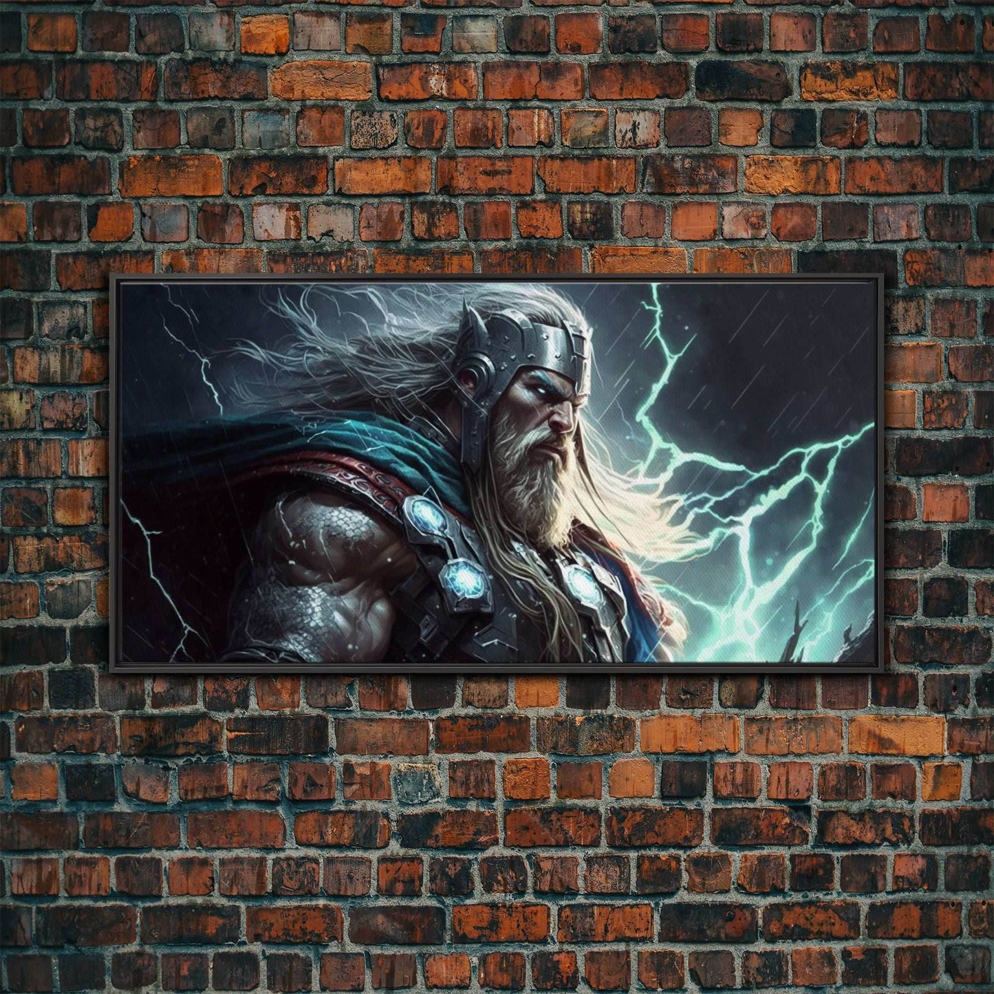 Thor God of Thunder, Framed Canvas Print, Norse Mythology Art, Fantasy Art - 10x20 Inches / Black Frame