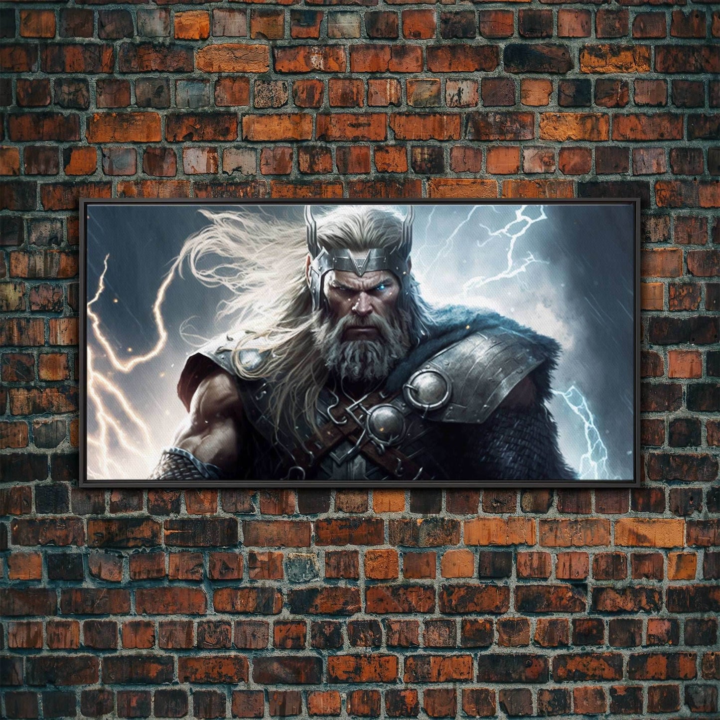 Thor Art, God of Thunder, Framed Canvas Print, Norse Mythology Art, Fantasy Art - 10x20 Inches / Black Frame