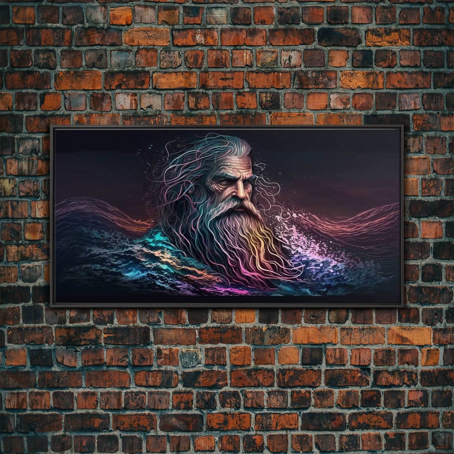 Aegir, God Of The Sea, Framed Canvas Print, Norse Mythology, Norse Art, Living Room Wall Art - 10x20 Inches / Black Frame