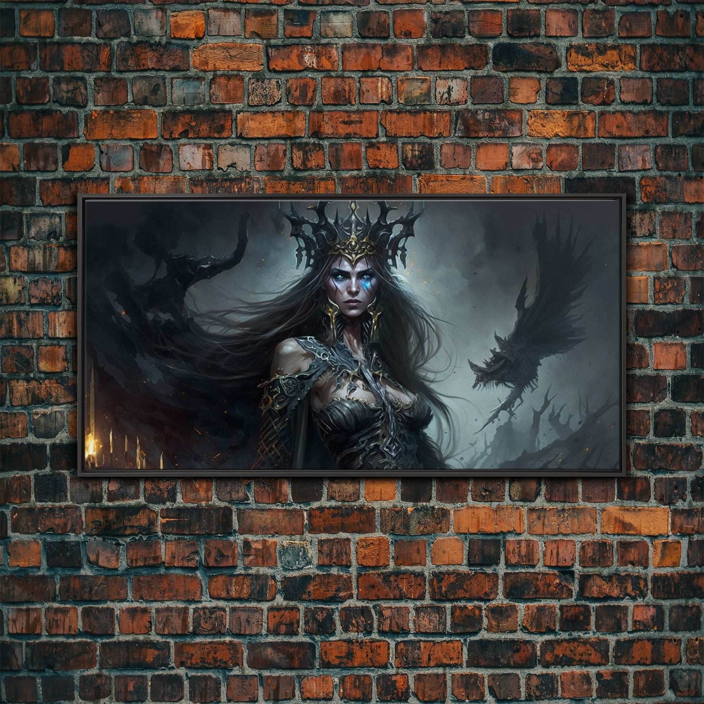 Hel, Goddess of Death, Framed Canvas Print, Norse Mythology Fantasy Art, Framed Canvas Print - 10x20 Inches / Black Frame