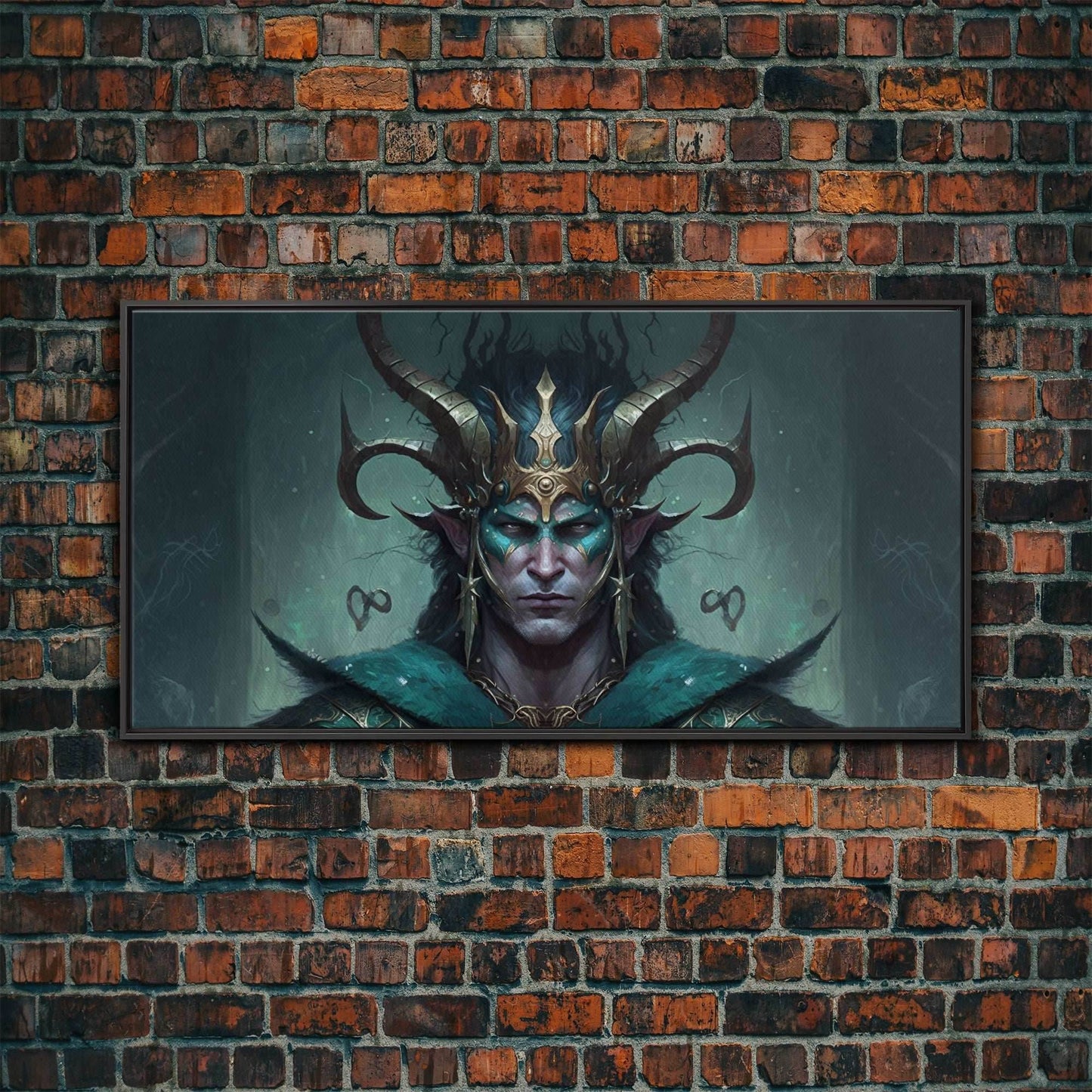 Aesthetic Loki the Trickster God, Norse Mythology, Framed Canvas Print, Extra Large Art, Fantasy Decor, Pastel Aesthetic Art - 10x20 Inches / Black Frame