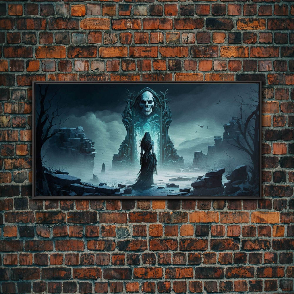 Doorway to Niflheim, Land of Mist and the Dead, Norse Mythology Fantasy Art, Framed Canvas Print, Fantasy Decor - 10x20 Inches / Black Frame