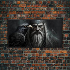 Portrait of Odin King of the Gods, Ruler of Asgard, Framed Canvas Print, Norse Mythology Pop Art, Fantasy Art - 10x20 Inches / Black Frame