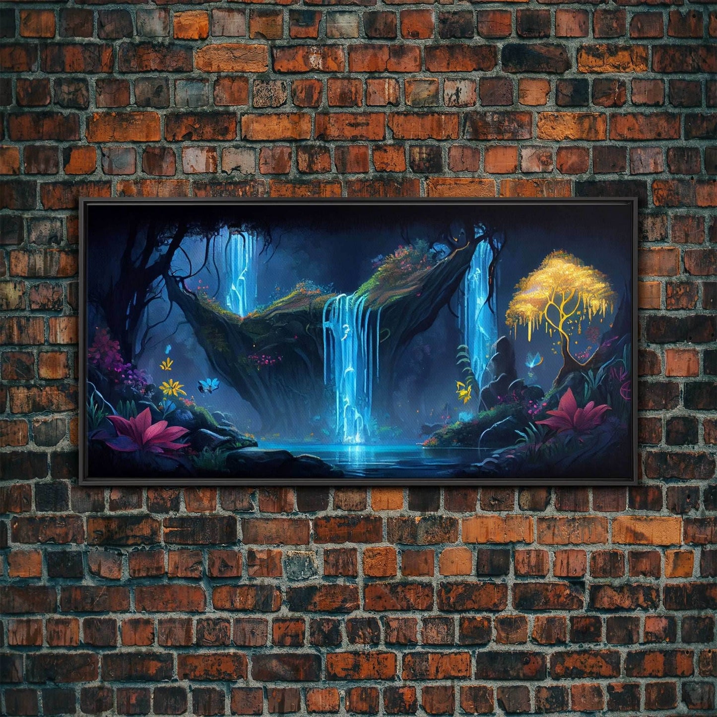 Enchanted Forest Painting, Fantasy Art, Fairy House, Fantasy, Woodland Decor, Woods, Forest, Fairy Forest - 10x20 Inches / Black Frame