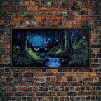 Enchanted Forest Painting, Fantasy Art, Fairy House, Fantasy, Woodland Decor, Woods, Forest, Fairy Forest with Blue Butterflies - 10x20 Inches / Black Frame