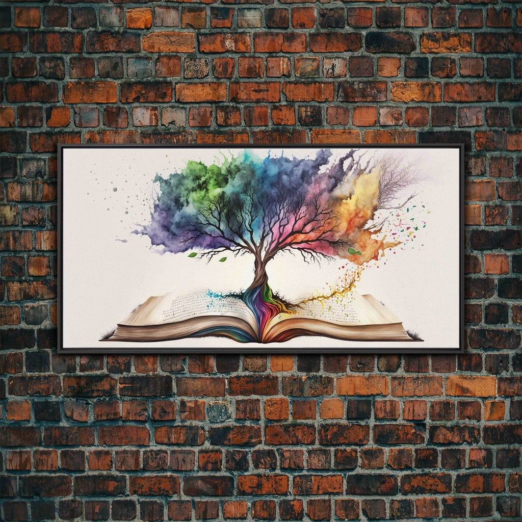 Tree of Knowledge, Framed Wall Art, Canvas Print, Watercolor, Huge Wall Art, Gift, Living Room Art, Fantasy Decor - 10x20 Inches / Black Frame