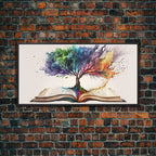 Tree of Knowledge, Framed Wall Art, Canvas Print, Watercolor, Huge Wall Art, Gift, Living Room Art, Fantasy Decor - 10x20 Inches / Black Frame