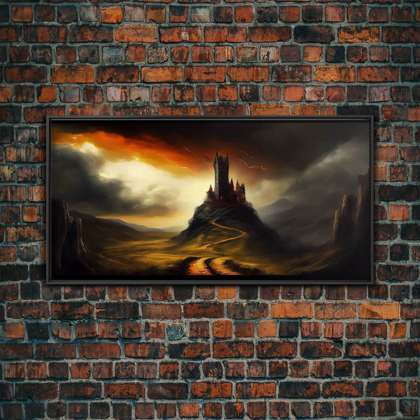 High Fantasy Art, The Dark Castle, Framed Canvas Print, Moonlit Fantasy, Custom Fantasy Art, fantasy art canvas - 10x20 Inches / Black Frame