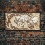 Abstract fantasy world map, canvas print, middle earth style, wall art for nerds like me - 10x20 Inches / Black Frame