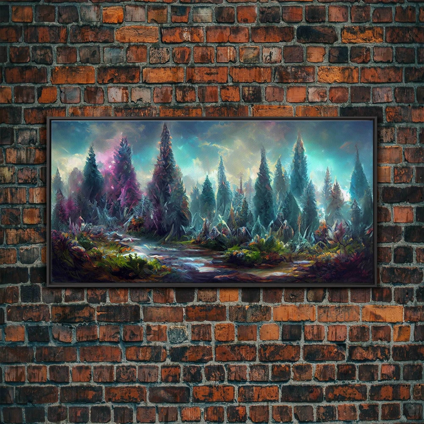 Trippy wall art canvas print, psychedelic wall art, Panoramic nature landscape wall art, fantasy art - 10x20 Inches / Black Frame