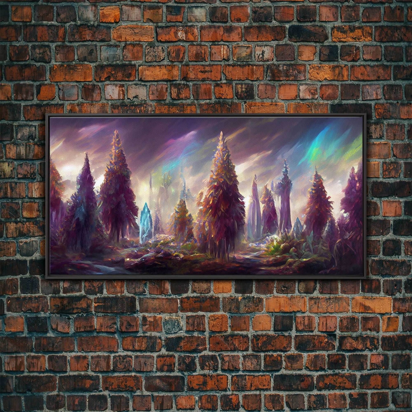 Psychedelic wall art canvas print, trippy wall art, Panoramic nature landscape wall art, fantasy art - 10x20 Inches / Black Frame