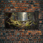 SlightlyScorched Framed Canvas Print Emerald Green Fantasy Forest, Mountain Forest Lake Landscape Minimalist Modern Art Nature Wall Decor - 10x20 Inches / Black Frame