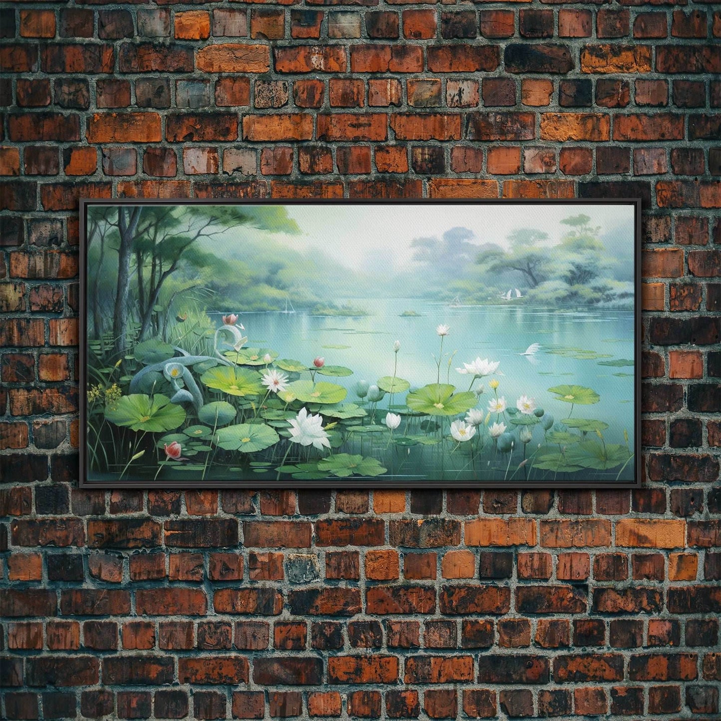 Lake Wall Art, Water Lily Wall Print, Fantasy Art, Panoramic Art, Wall Art, Canvas Art, Landscape Art, Wall Hanging, Client Gift, Ranch Art - 10x20 Inches / Black Frame